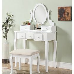 Vanity Table With Mirror & Bench