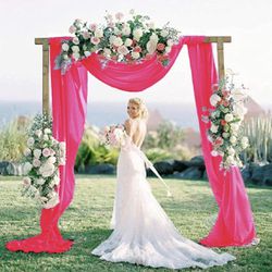 Wedding Arch Draping Fabric Hot Pink Chiffon Fabric Drapery 228" Long Party Ceiling Backdrop 29" x19