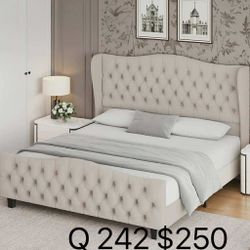 Homfa Queen Size Bed Frame with Tall Tufted Headboard, 54.3” Tall Modern Velvet Upholstered Platform Bed (242)