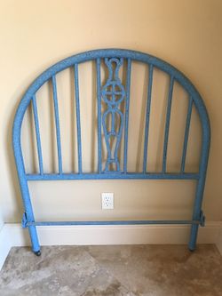 Antique Vintage Metal Twin Bed, Blue Granite Look