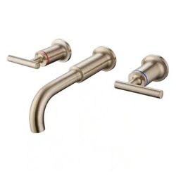 Double-Handle Wall Mounted Bathroom Faucet 3-Holes Modern Brass Sink Faucets in Brushed Gold