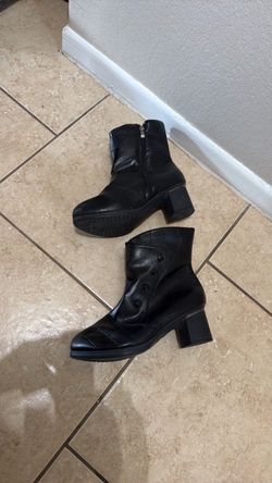 Black Leather Block Heel Ankle Boots 8.5