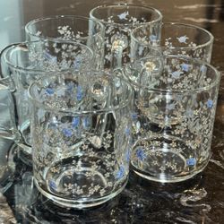 Romantique by ARCOPAL Floral 8 Oz Glass Vintage Set Of 6 Cups