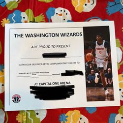 4 Upper Level Tickets To The Washington wizards For 2025/26