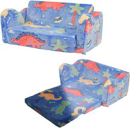 Elevon Toddler Couch – 2-in-1 Soft Sofa Chair, Flip-Open Convertible Sleeper, Glowing Dinosaur