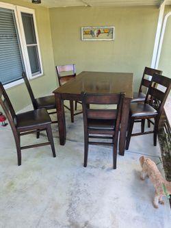 Dark Wood Counter Height Dining Table Set