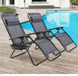 2-Pc Folding Zero Gravity Lounge Beach Chairs