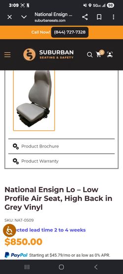 National Ensign Lo – Low Profile Air Seat, High Back in Grey Vinyl
SKU: NAT-0509
