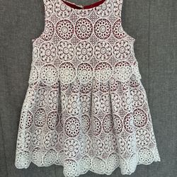 Girls 2T Genuine Kids by Oshkosh White Eyelet Lace Dress With Red Lining