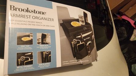 Brookstone 6-Pocket Sofa Armrest Organizer with Remote Holder on Couch & Magazine, Books, Cell Phone