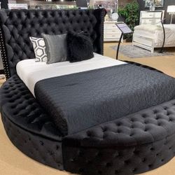 Black queen size round storage bed frame