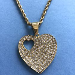 Ladies Sparkling Heart Pendant with Chain- Gold Bonded on Stainless Steel *Pickup Boca Raton