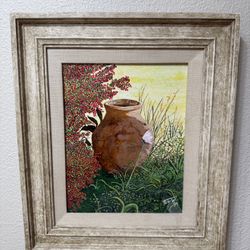 🖼️ Rustic Framed Pot & Floral Painting – $45
