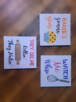 Baker kitchen decor signs set of 3 - They See Me Rollin Baker's Gonna Bake