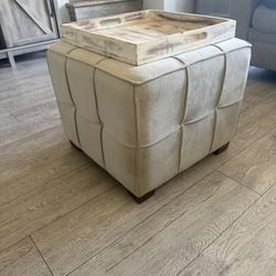 Tufted Ottoman with Removable Wood Tray (Multi-Use)