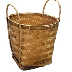 Vintage Handwoven Bamboo Market Basket / Storage Basket with Handles