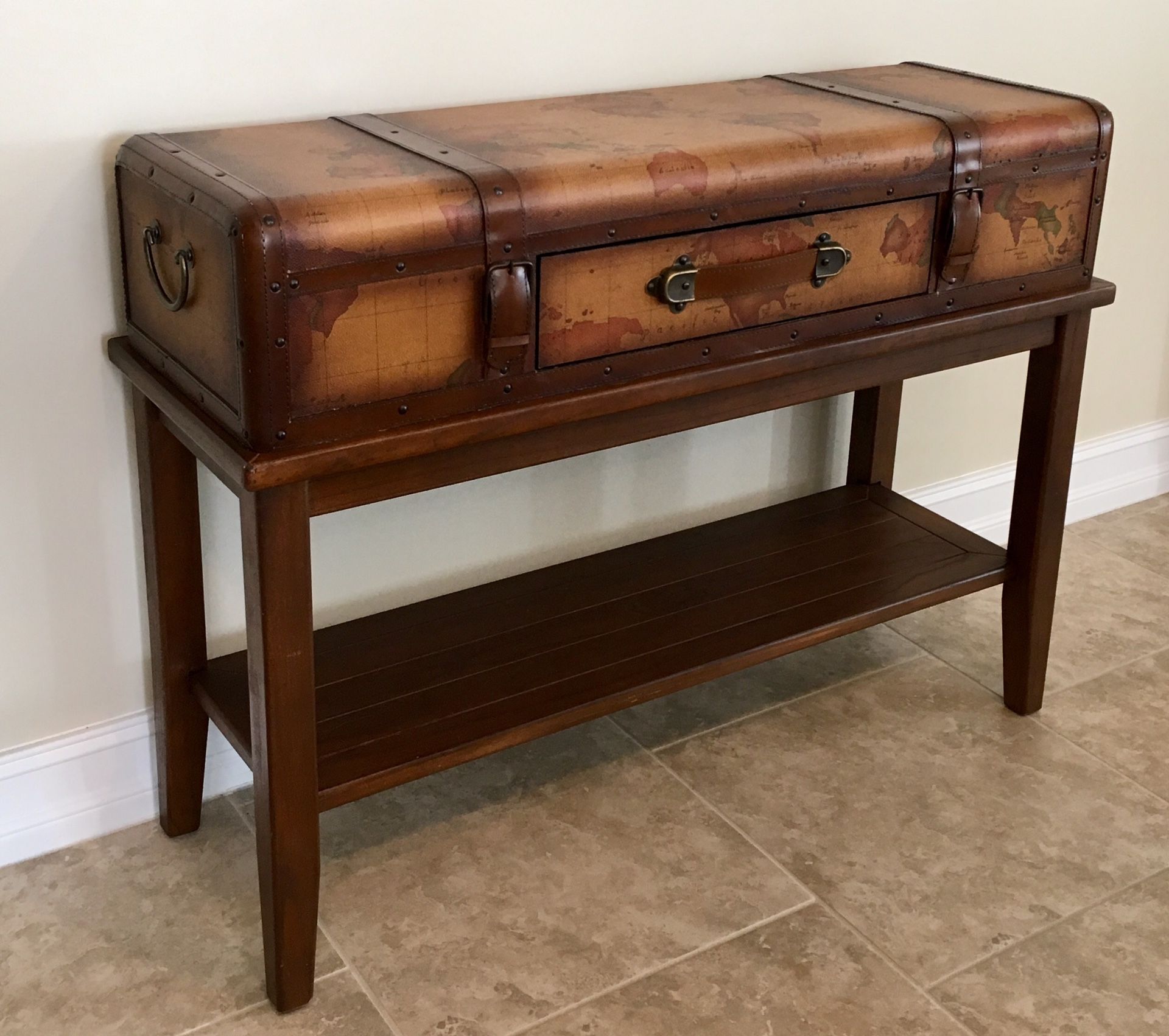 Vintage map atlas suitcase console sofa table