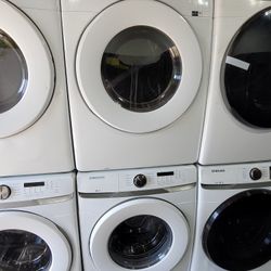 New Samsung Large Capacity Front Load Washer And Stackable Gas Dryer Set 
