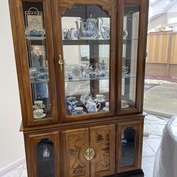 Vintage Solid Wood Lighted China Cabinet