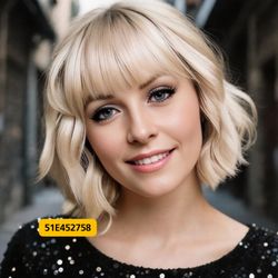 Light Blonde Short Bob Wigs with Bangs for Women Loose Wavy Hair Wig Curly Wavy Bob Wig Shoulder Length Heat Resistant Synthetic Daily Wig, 12 Inch #5