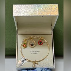 Disney Gold Christmas Stretchable Charm Bangle "'tis the season to be jolly"
