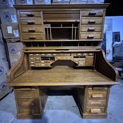 66" American Vintage Antique S Curve Golden Oak Roll Top Desk circa 1(contact info removed)