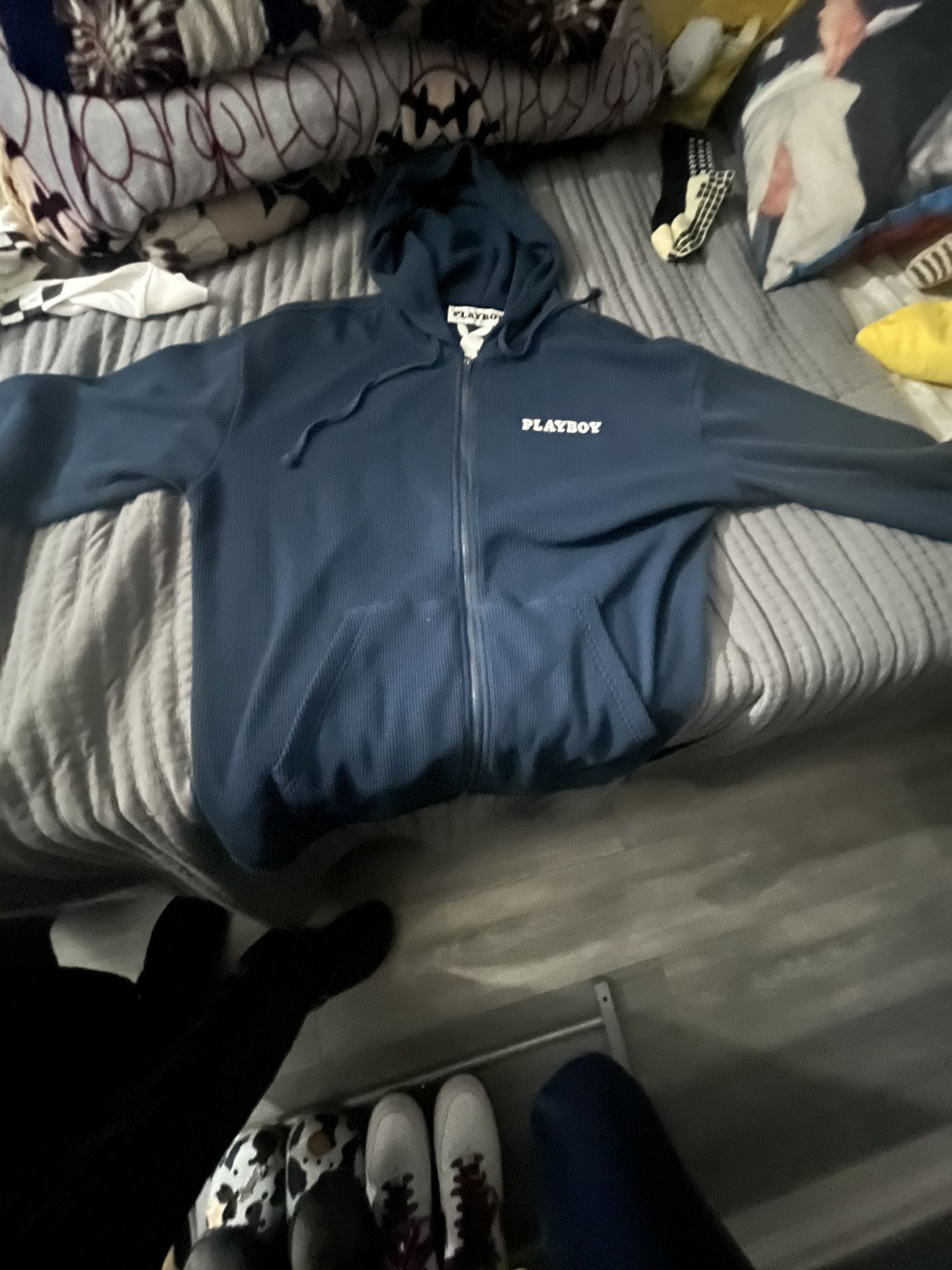 Playboy Men's Blue Hoodie (Size Medium)