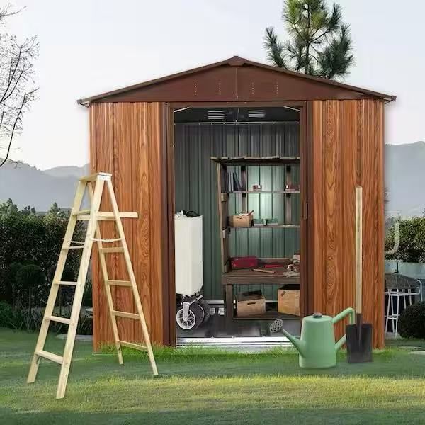 6 FT x 6 FT Outdoor Metal Storage Shed with Metal Foundation, with Window, Pad - Lockable Sliding Doors $170