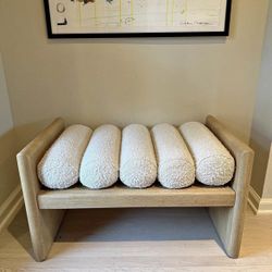 Wood And Boucle Fibric Bench