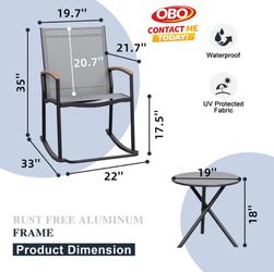 OBO Chill! New Other Walsunny Black 3 Piece Outdoor Patio Set, 2 Rocking Chairs & Table
