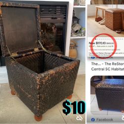 $10 Handwoven Rattan Trunk Storage Ottoman with Lid,Shoe Storage Bench for Entryway can be painted