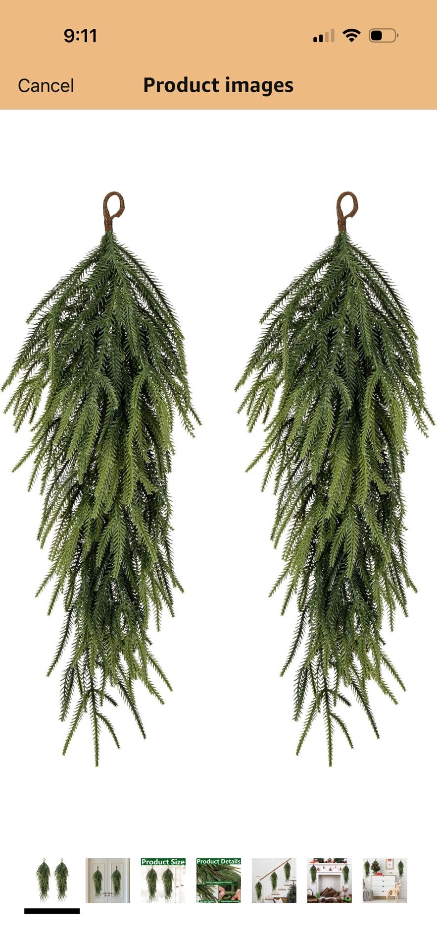 2 Pcs 30" Extra Length Artificial Christmas Teardrop Swag, Faux Pine Needles Teardrop Door Swag, Christmas Norfolk Greenery Teardrop Wreath for Xmas D