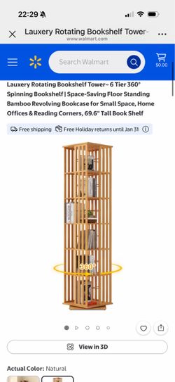 Lauxery Rotating Bookshelf Tower– 6 Tier 360° Spinning Bookshelf | Space-Saving Floor Standing Bamboo Revolving Bookcase for Small Space, Home Offices