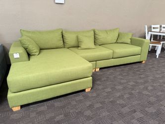 Lime green linen reversible sectional  (MARKED DOWN)