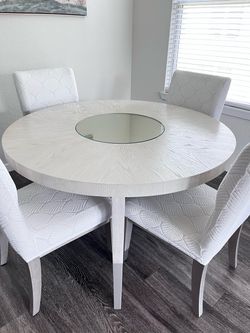 Round White Wood Dining Table with Lazy Susan