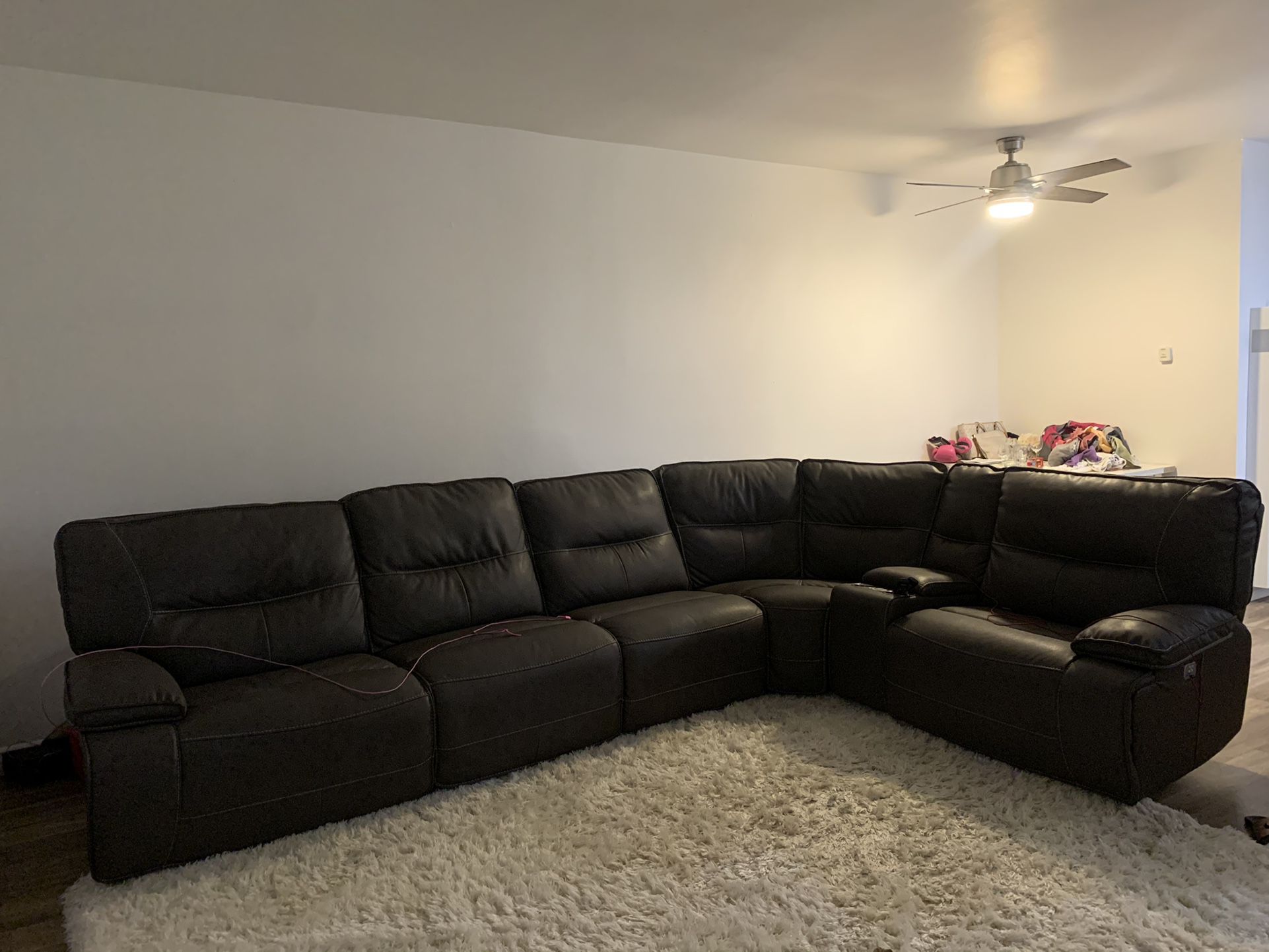 Faux Grey Leather Sectional