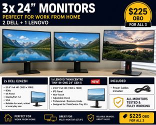 3x 24” Computer Monitors – Lenovo + 2 Dell – $225 OBO
