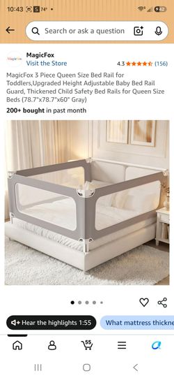 MagicFox 3 Piece Queen Size Bed Rail for Toddlers,Upgraded Height Adjustable Baby Bed Rail Guard, Thickened Child Safety Bed Rails for Queen Size Beds