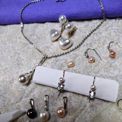 Grandmother's Pearls Necklace earrings set silver