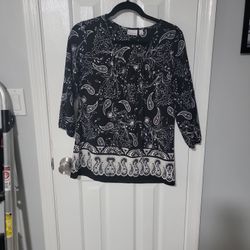 Black/white 3/4 Sleeve Blouse 