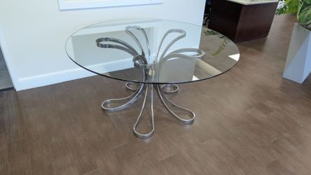 Modern 60" Round Glass Dining Table – Sculptural Chrome Base