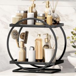 Bathroom Counter Organizer, Black Perfume Organizer for Dresser, 2 Tier Bathroom Organizer Countertop, Vanity Makeup Organizers, Skincare Display Tray