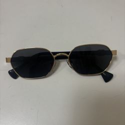 Gucci Round Frame Glasses Yellow Gold Tone Frame Black Acetate And Grey Lens
