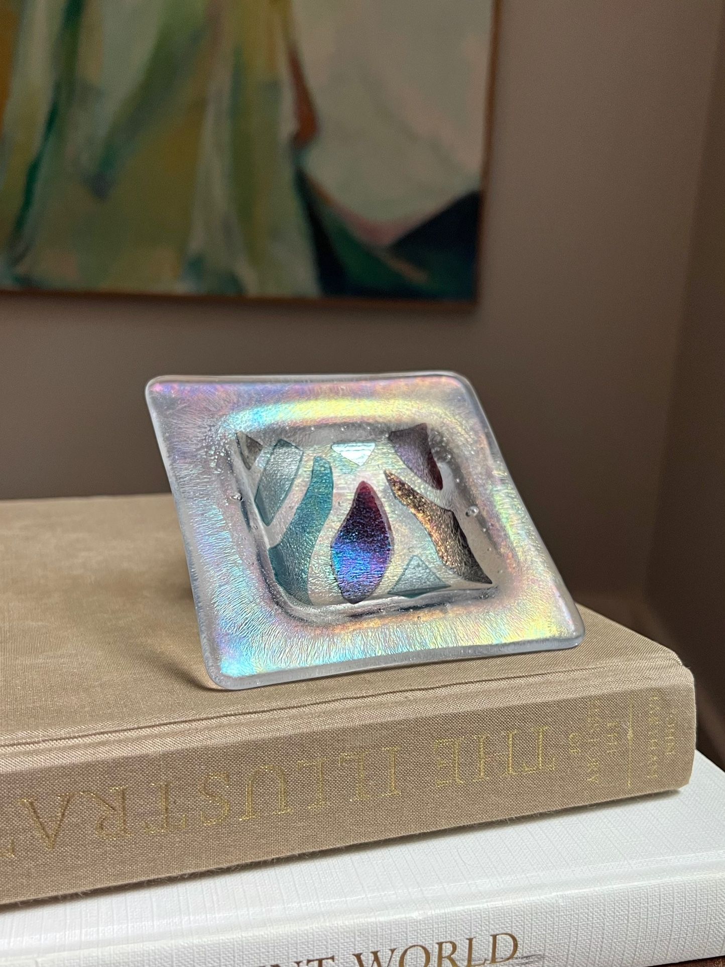 Small Handcrafted Iridescent Ring Dish ( firm on price )