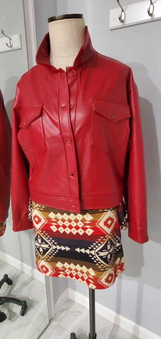 Faux Leather Jacket New Red color