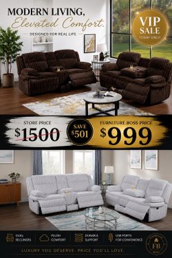 2pc Reclining Sofa Set choice of Chocolate Brown or Cloud Corduroy