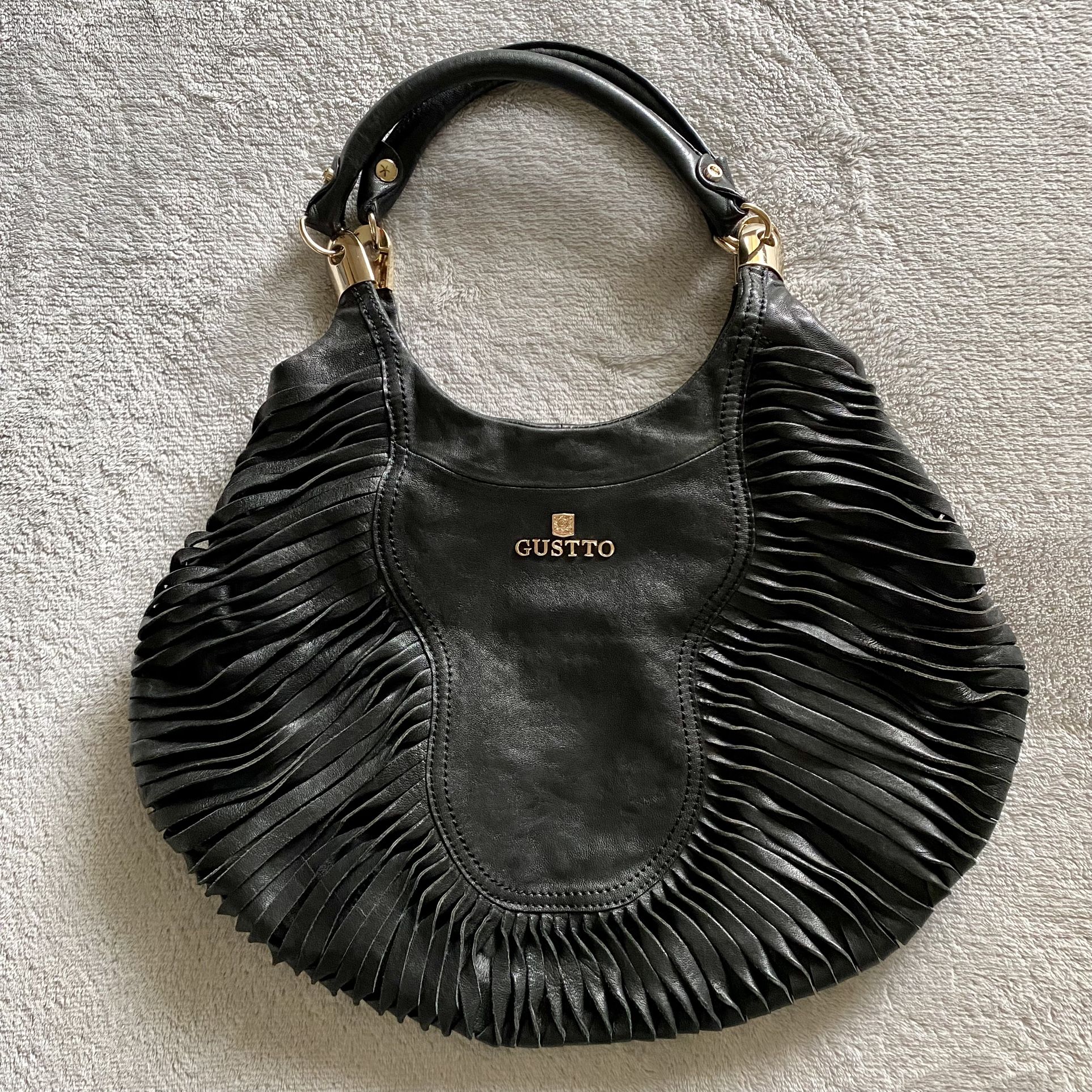 Gustto Masilia Satchel Handbag Black & Gold Leather Purse