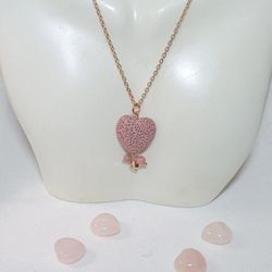 Handmade Pink Heart Lava (Diffuser)charm With Czech And Rhodonite Beads On Rise Gold Necklace