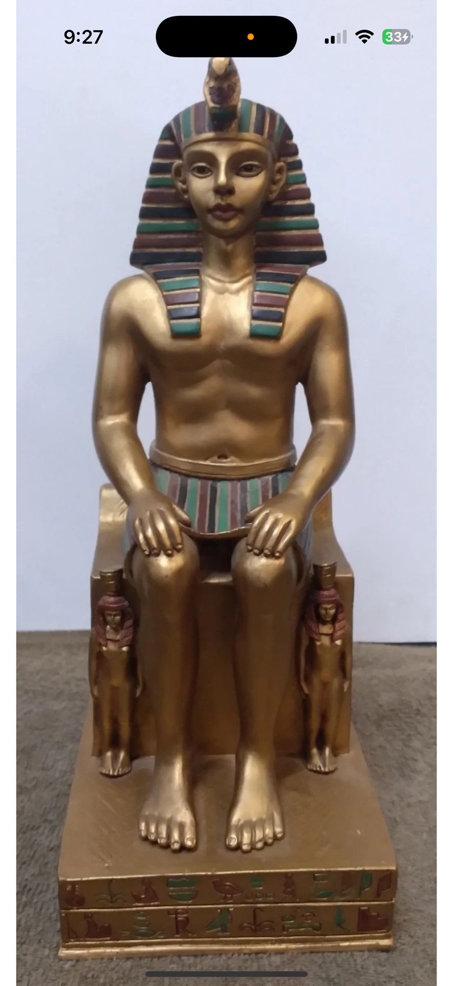 Beautiful Egyptian King Tutankhamun, Tut Seated On Throne Statue 12.5”
