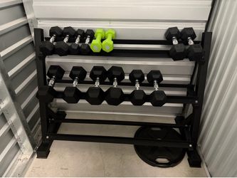 Weights, rack, gym mirrors, weight bench